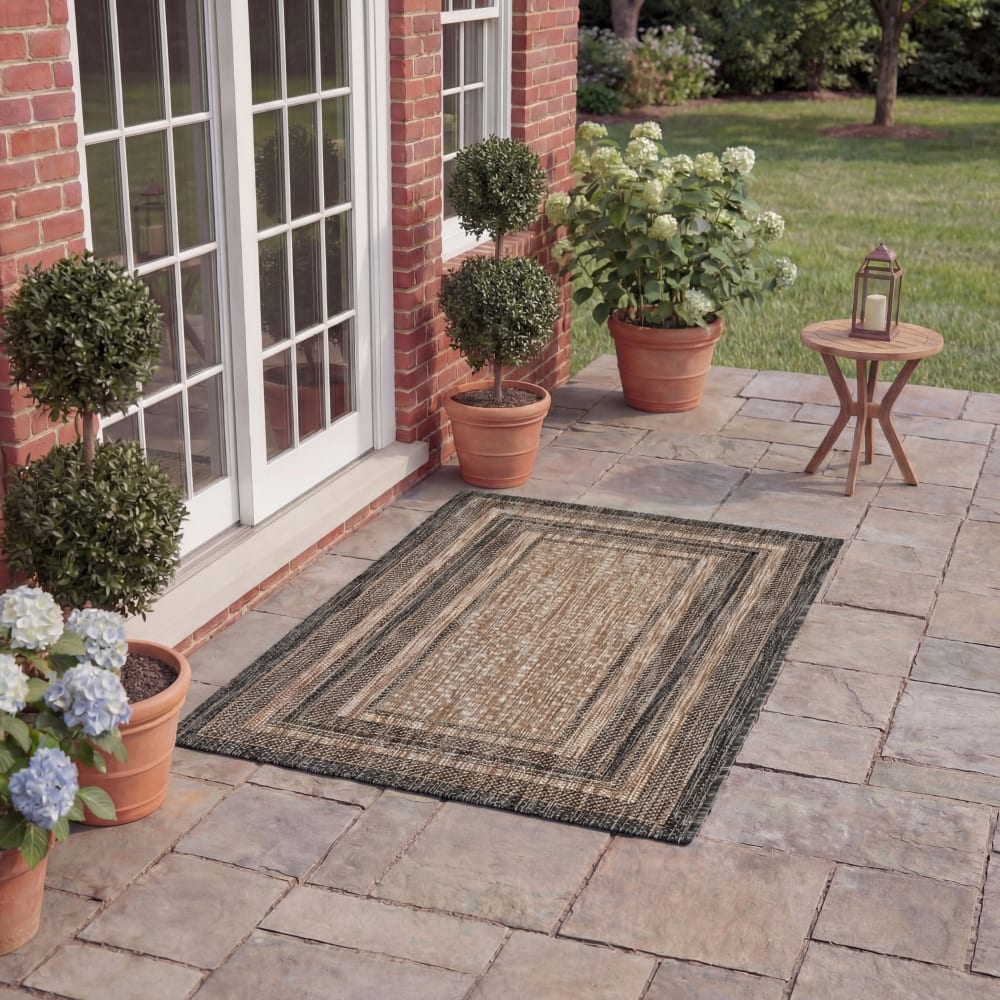 Tapis géométrique en polypropylène beige/noir, 61 x 109 cm — vue 3