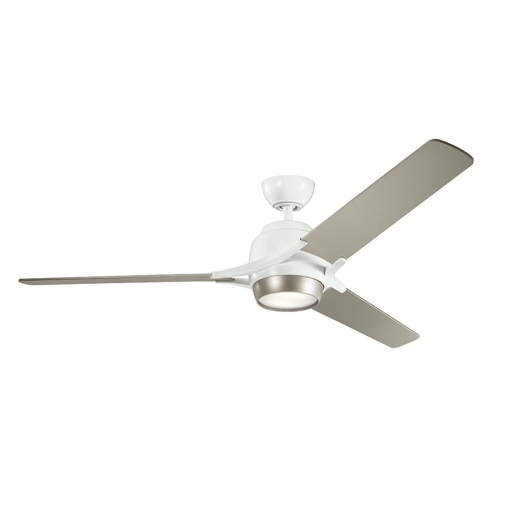 Ventilateur de plafond LED 152 cm acier et bois blanc