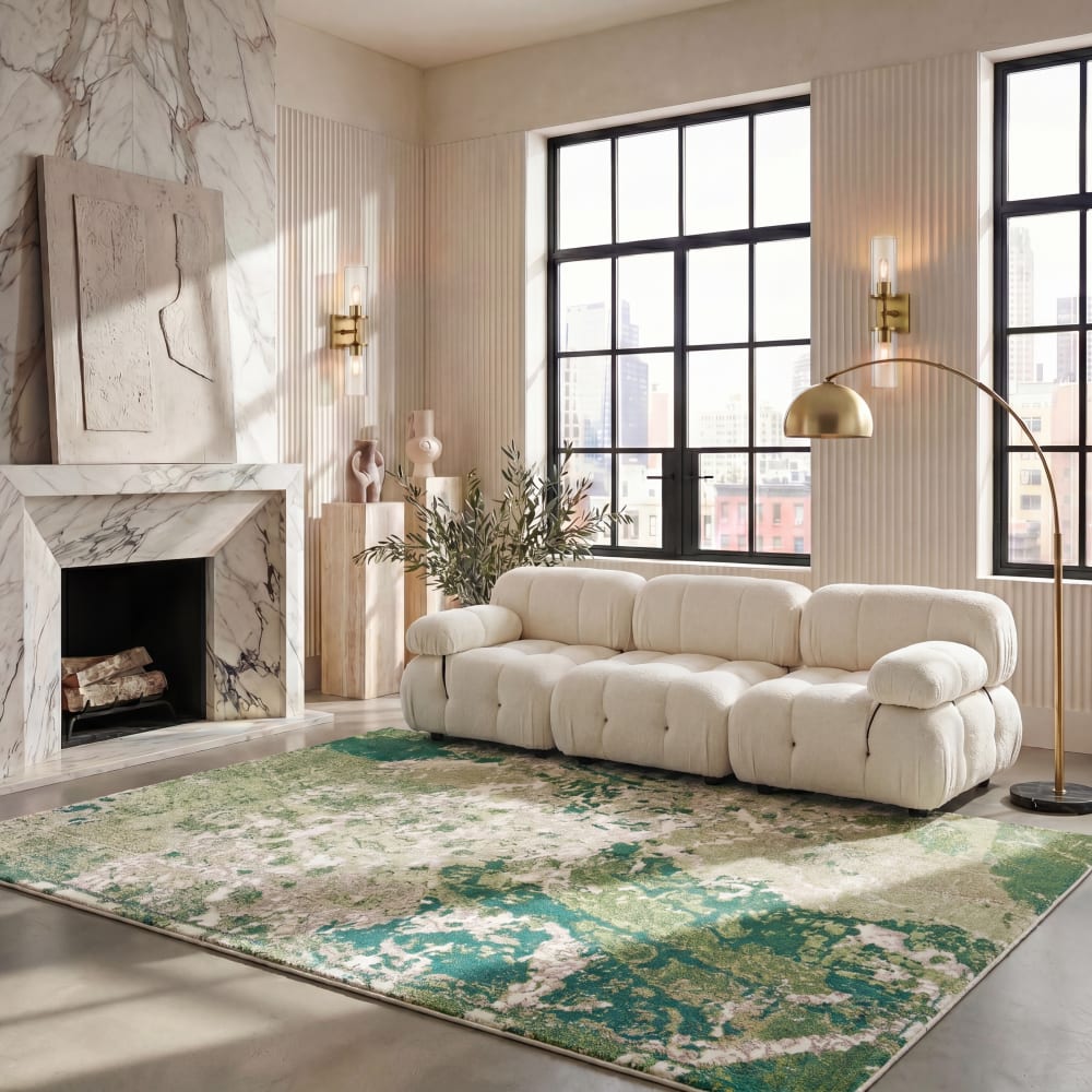 Tapis contemporain en polypropylène vert/blanc, 244 x 305 cm — vue 3