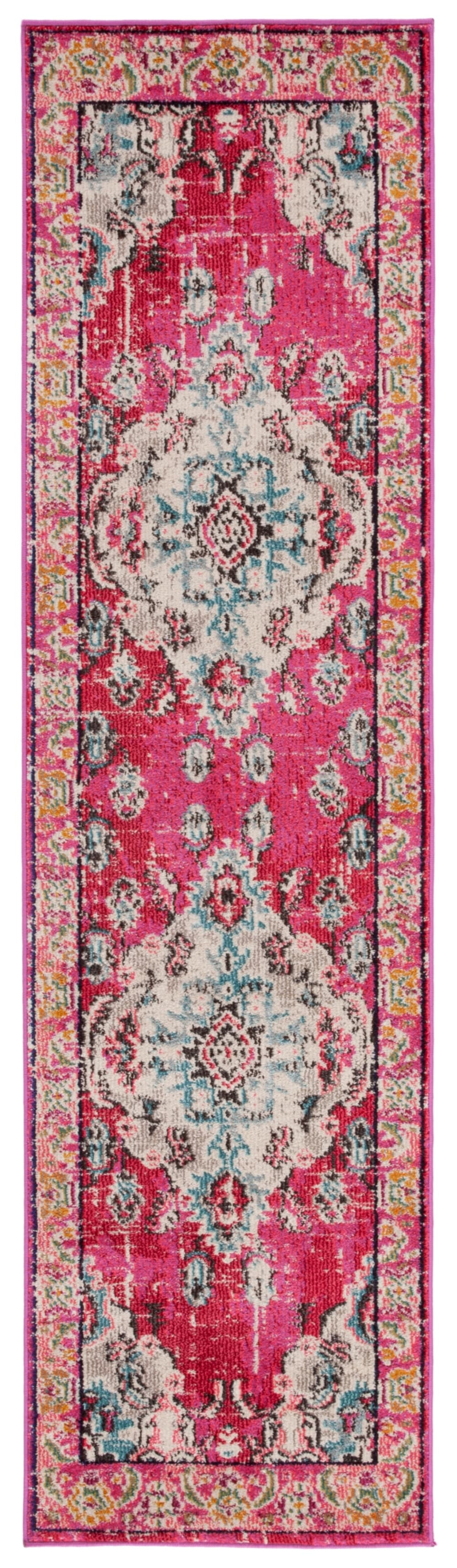 Tapis bohème chic en polypropylène rose/multicolore, 66 x 183 cm