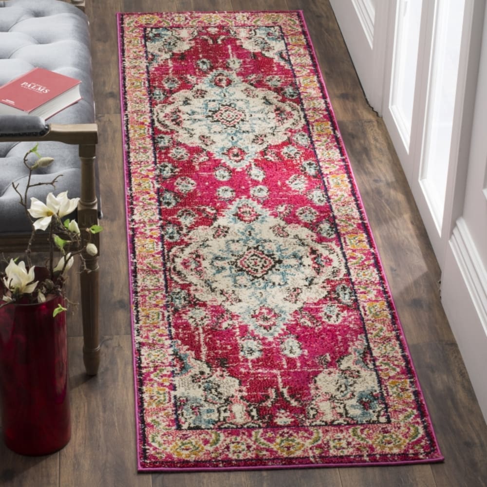 Tapis bohème chic en polypropylène rose/multicolore, 66 x 183 cm — vue 3