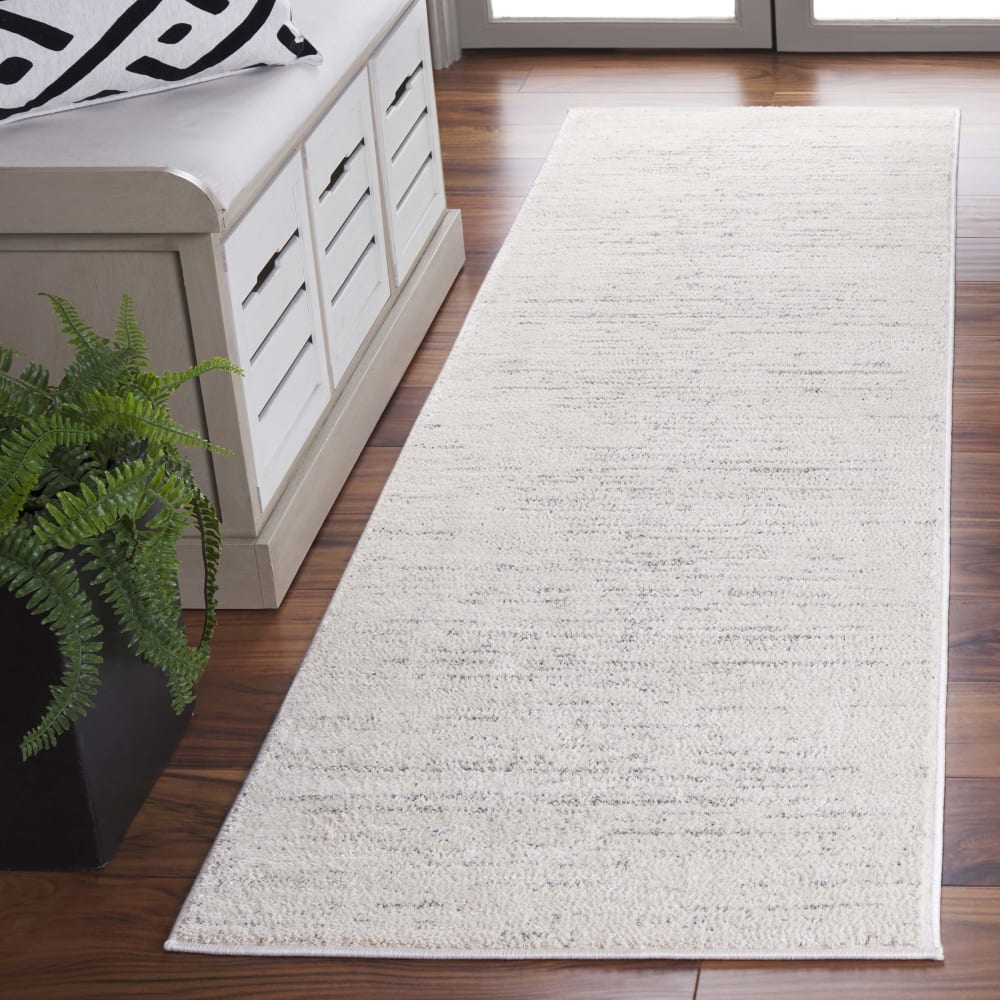 Tapis solid & tonal en polyester blanc/gris, 66 x 244 cm — vue 3
