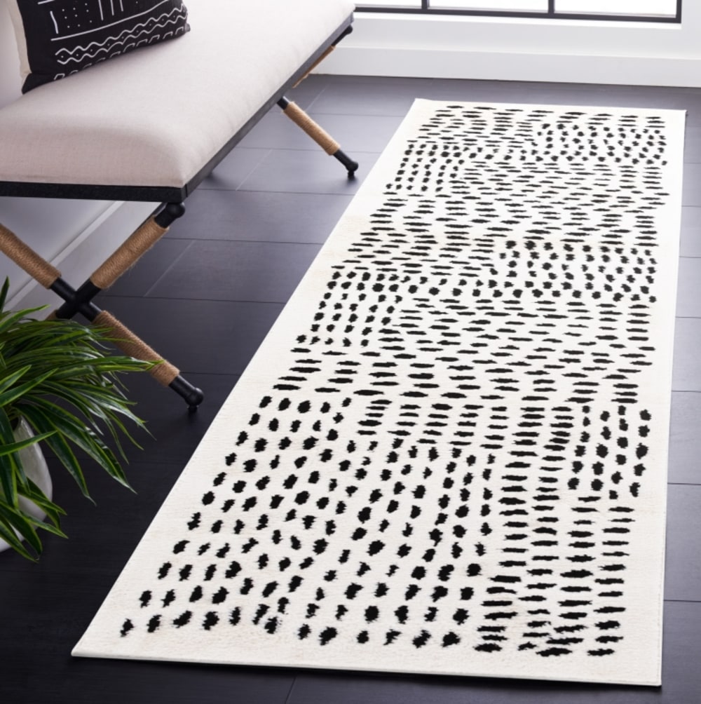 Tapis moderne en polyester blanc/noir, 66 x 244 cm — vue 3