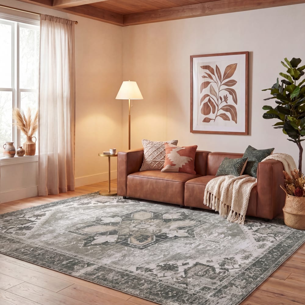 Tapis géométrique en polyester vert/blanc, 183 x 274 cm — vue 3