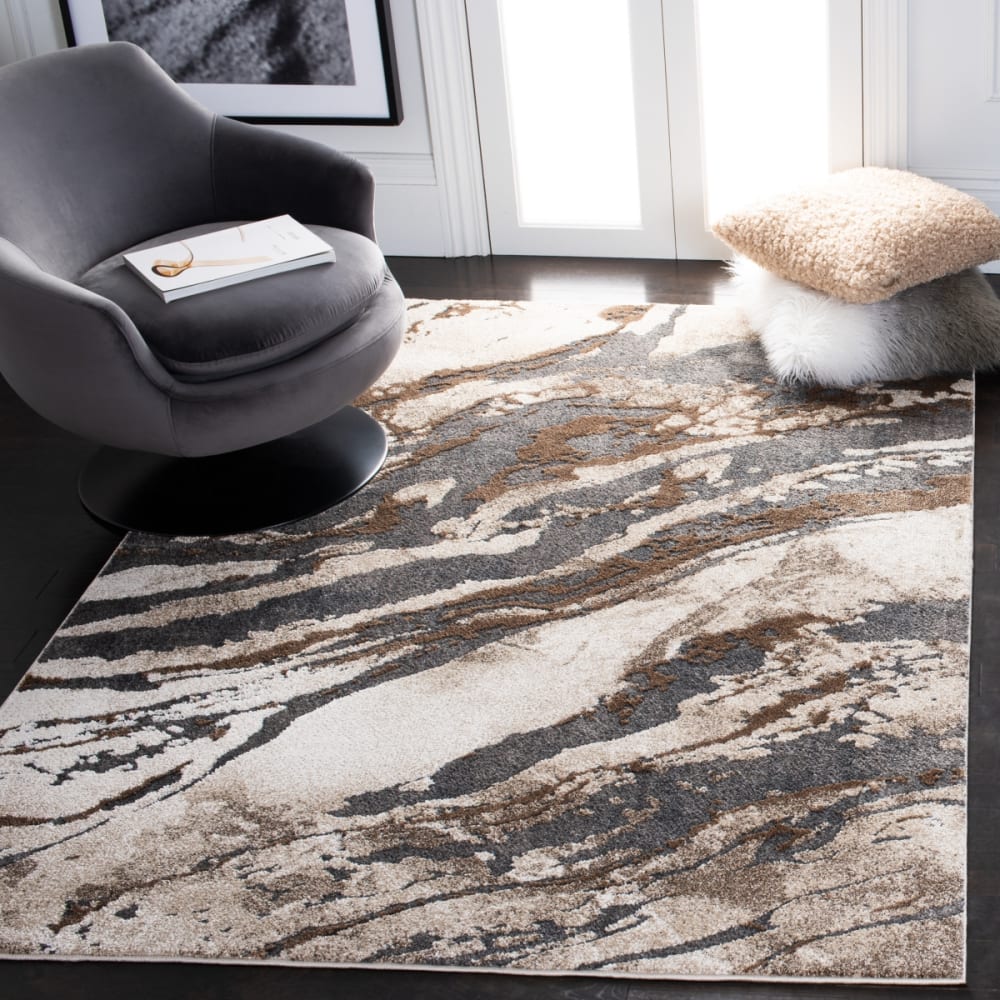 Tapis abstrait en polypropylène gris/beige, 201 x 274 cm — vue 3