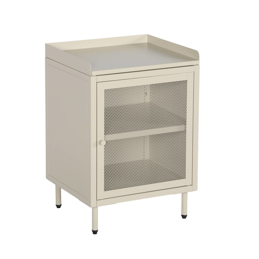 Table de chevet industrielle métal crème 1 porte grillagée