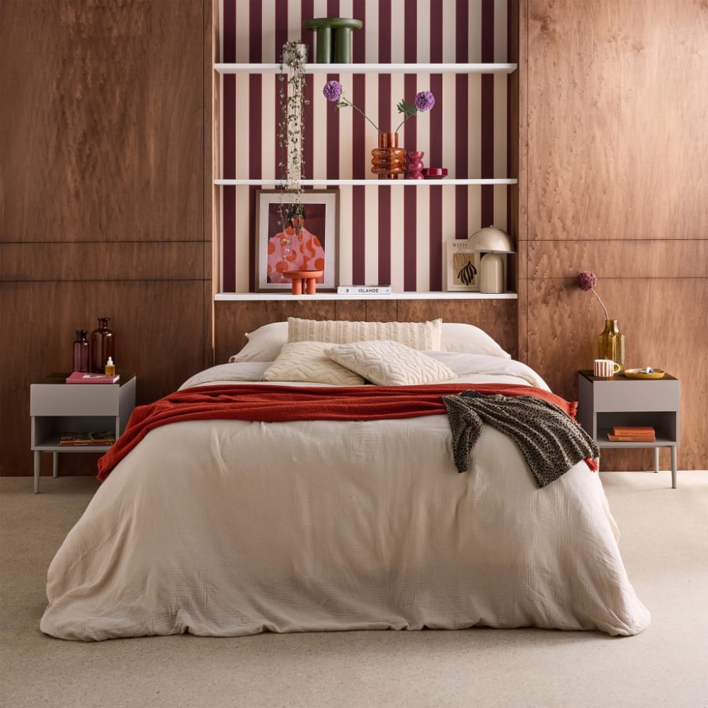 sweeek 2 Nachttische Metall und Holzdekor grau/nussbaumfarben style modern - Metall