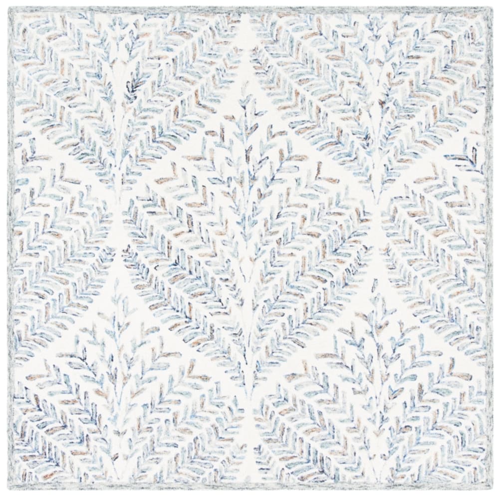 Tapis floral en laine blanc/bleu, 152 x 152 cm