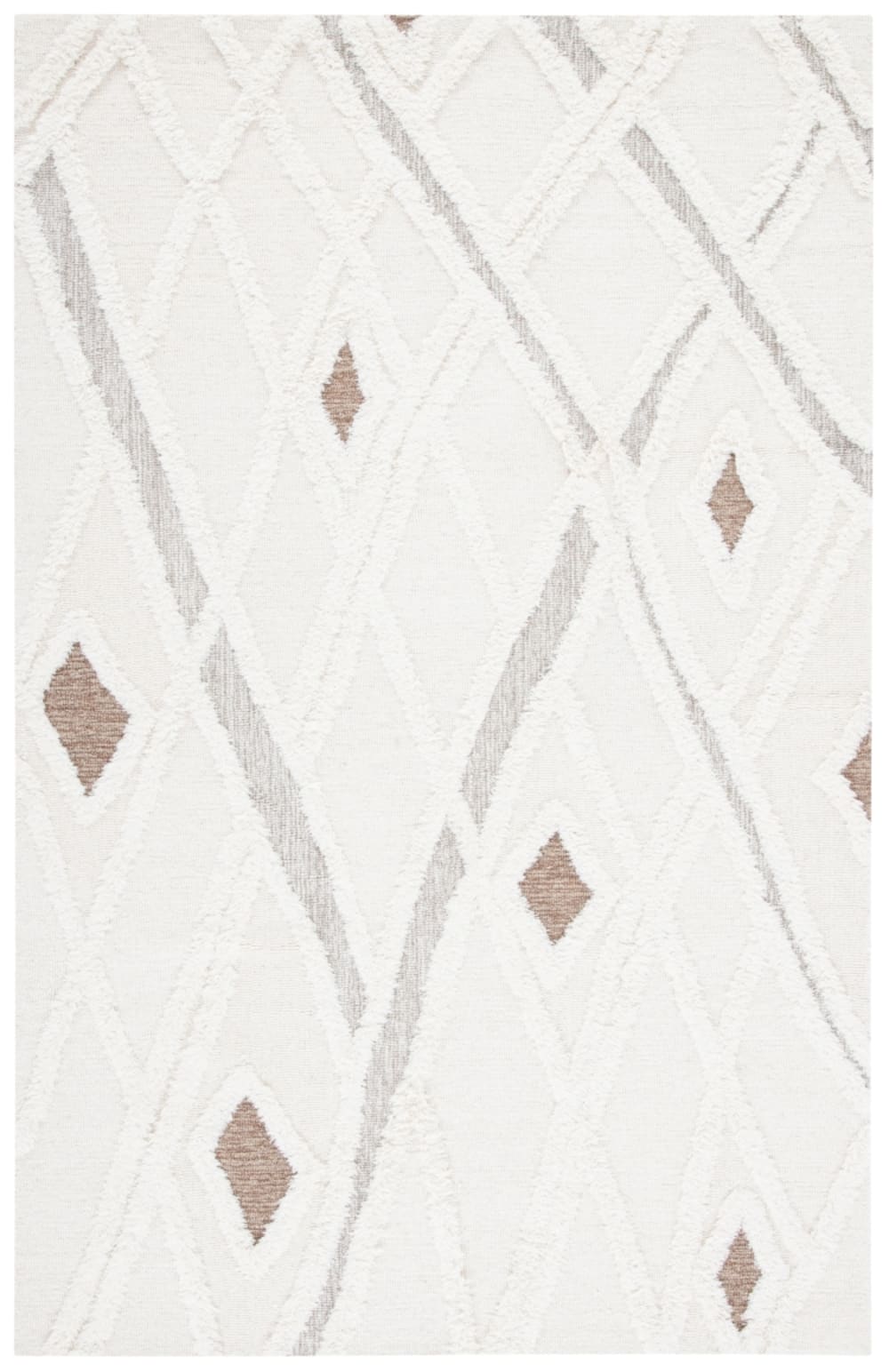 Tapis marocain en laine blanc/brun, 61 x 91 cm