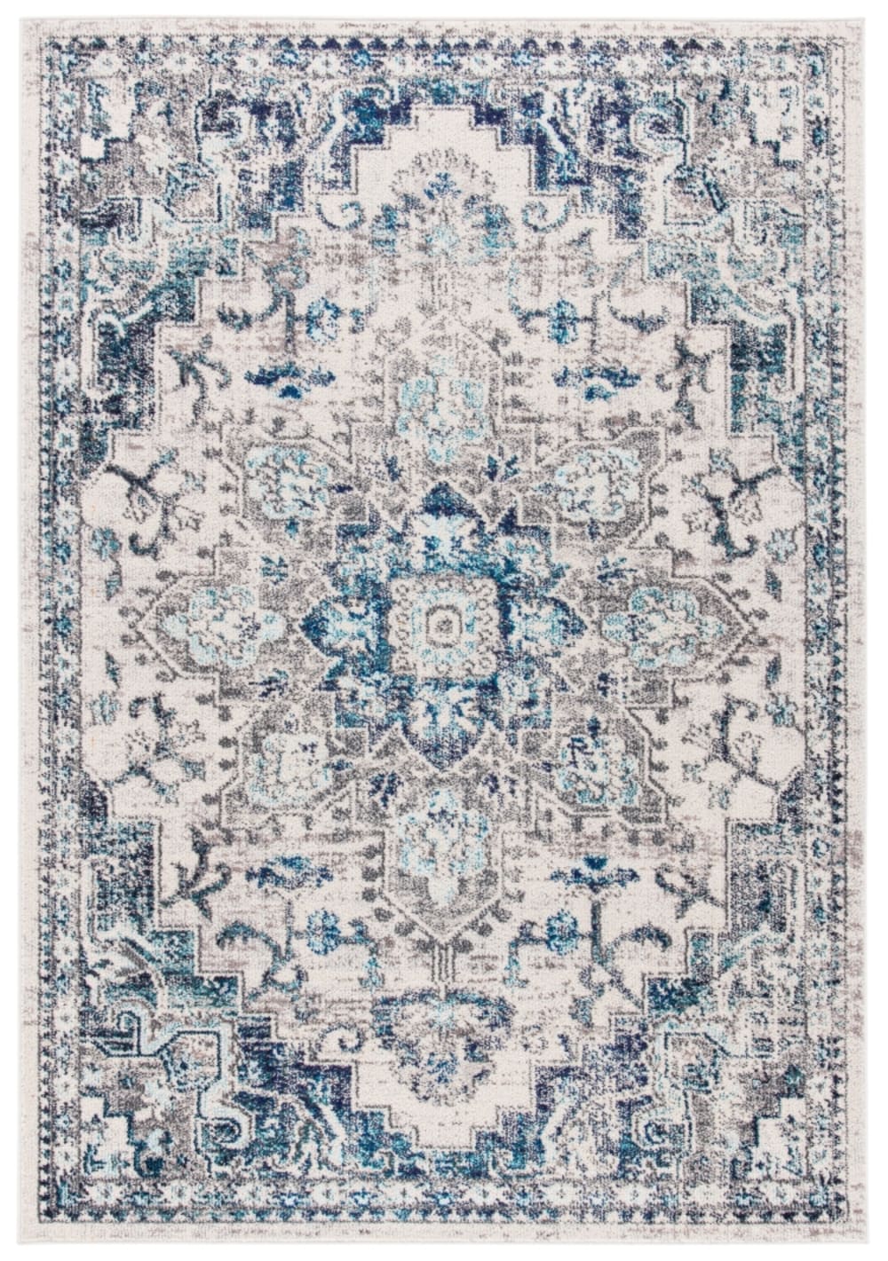 Tapis vintage patiné en polypropylène blanc/gris, 91 x 152 cm