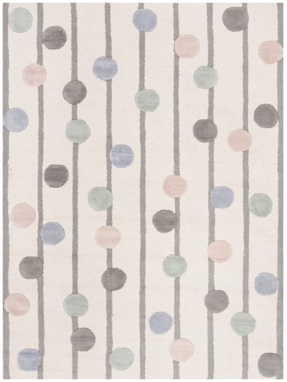 Tapis à pois en laine blanc/multicolore, 152 x 213 cm