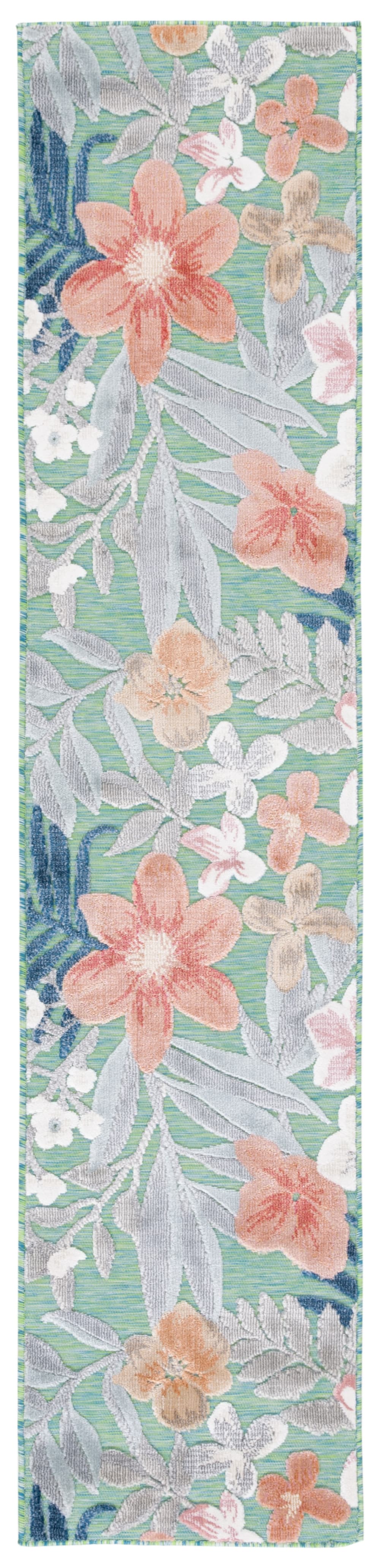 Tapis moderne en polypropylène vert/orange, 61 x 201 cm