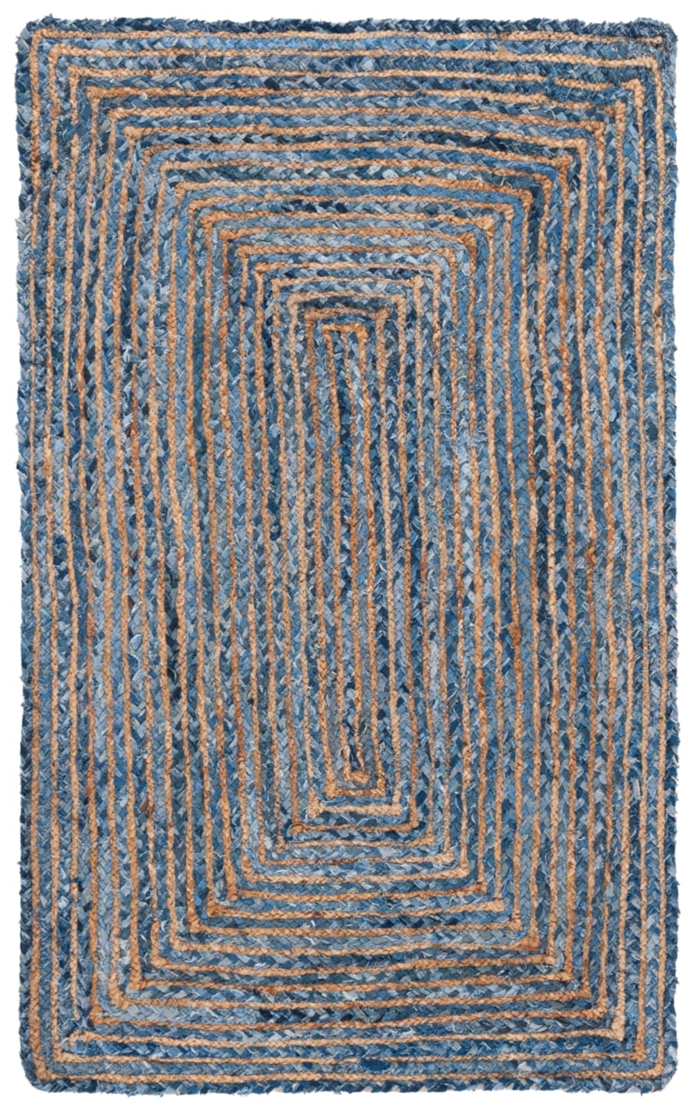 Tapis côtier en jute bleu/beige, 91 x 152 cm