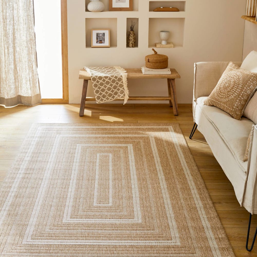 Tapis intérieur/extérieur effet toile de jute beige avec motifs 120 x — vue 4