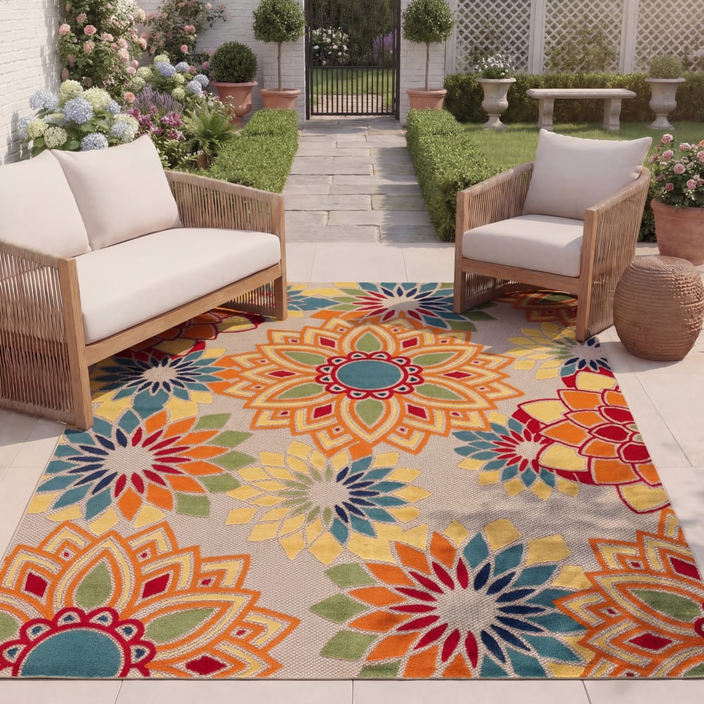 Tapis moderne en polypropylène blanc/orange, 244 x 305 cm — vue 3