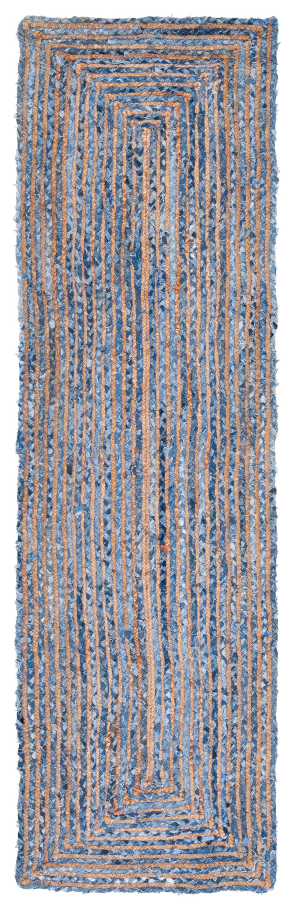 Tapis côtier en jute bleu/beige, 69 x 183 cm