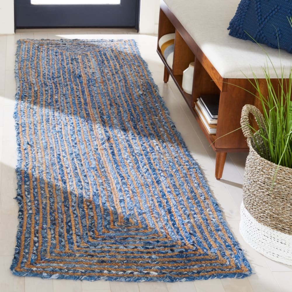 Tapis côtier en jute bleu/beige, 69 x 183 cm — vue 3