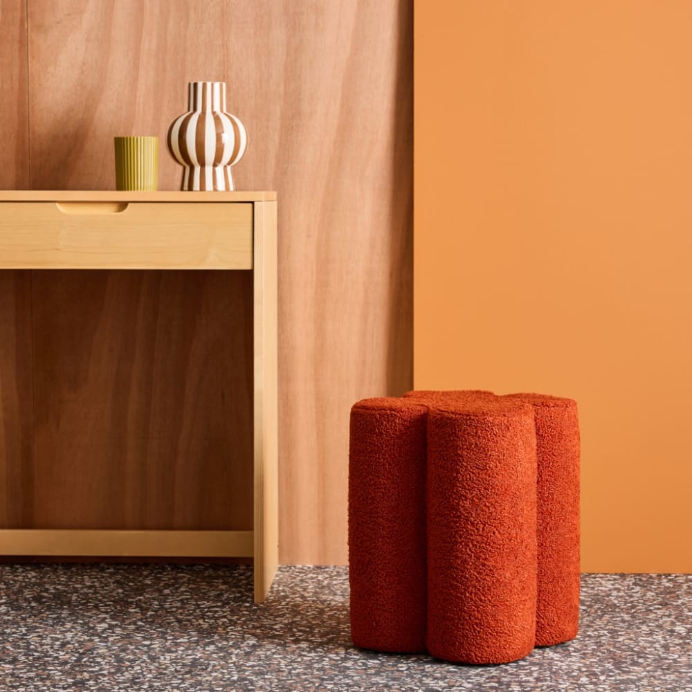 Pouf tabouret trèfle bouclette terracotta d38 x h 40cm