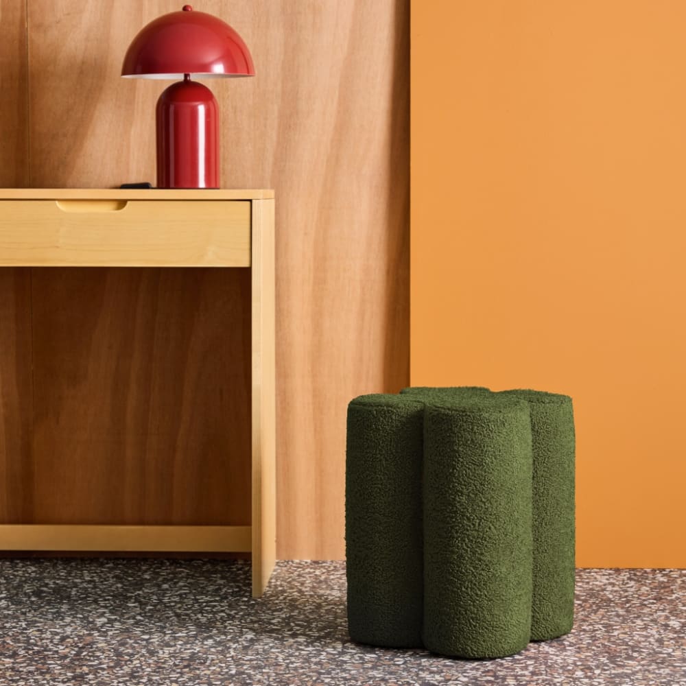 Pouf tabouret trèfle bouclette kaki d38 x h 40cm