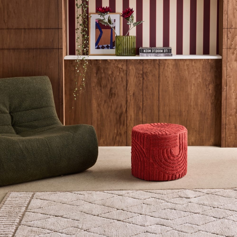 Pouf rond bouclette tuftée terracotta d43 x h 37cm