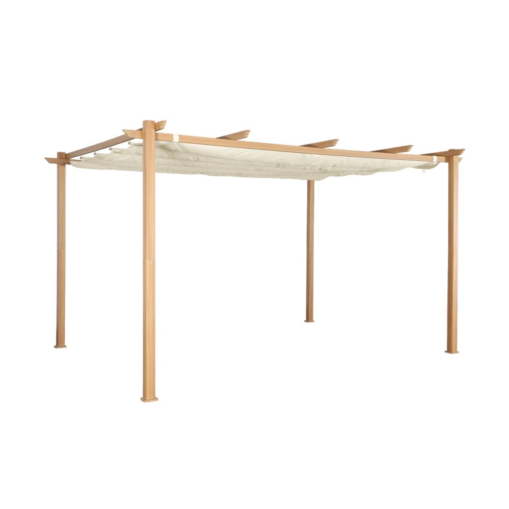 Tente de jardin, pergola aluminium 3x4m imitation bois, toile écru
