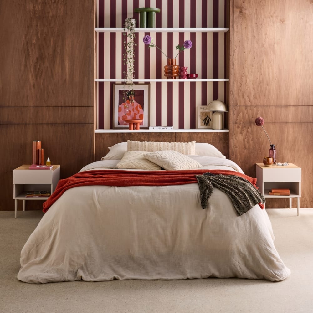 sweeek 2 Nachttische Metall und Holzdekor beige/naturfarben style modern - Metall