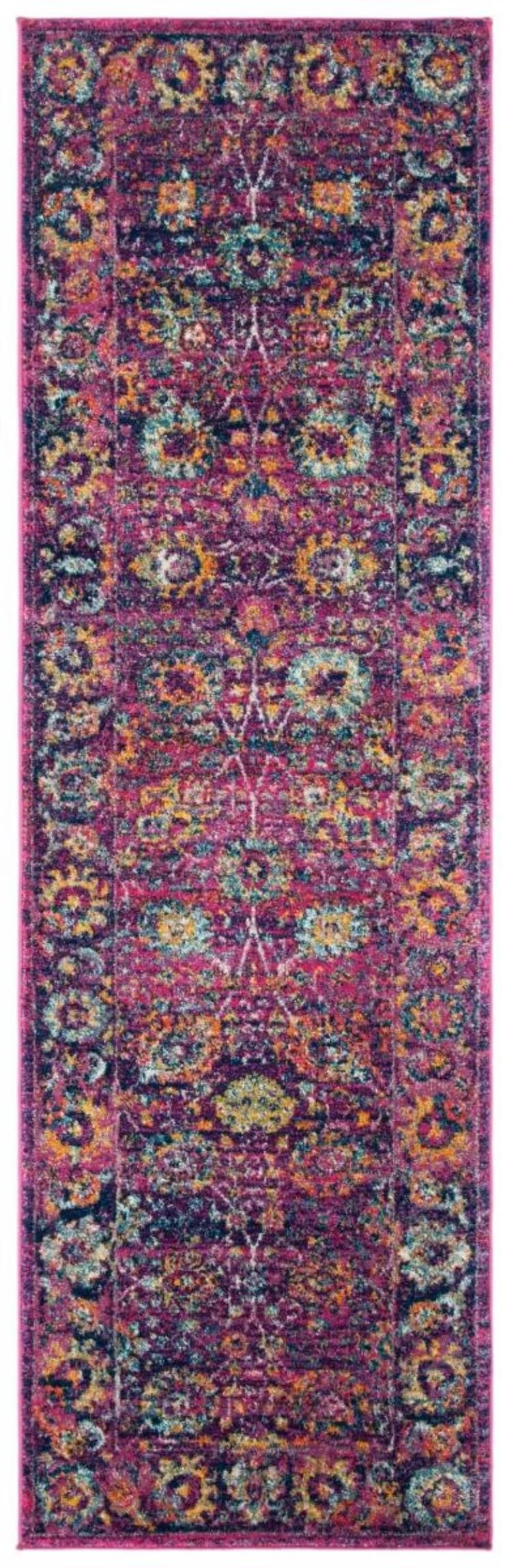 Tapis traditionnel en polypropylène rose/multicolore, 66 x 213 cm