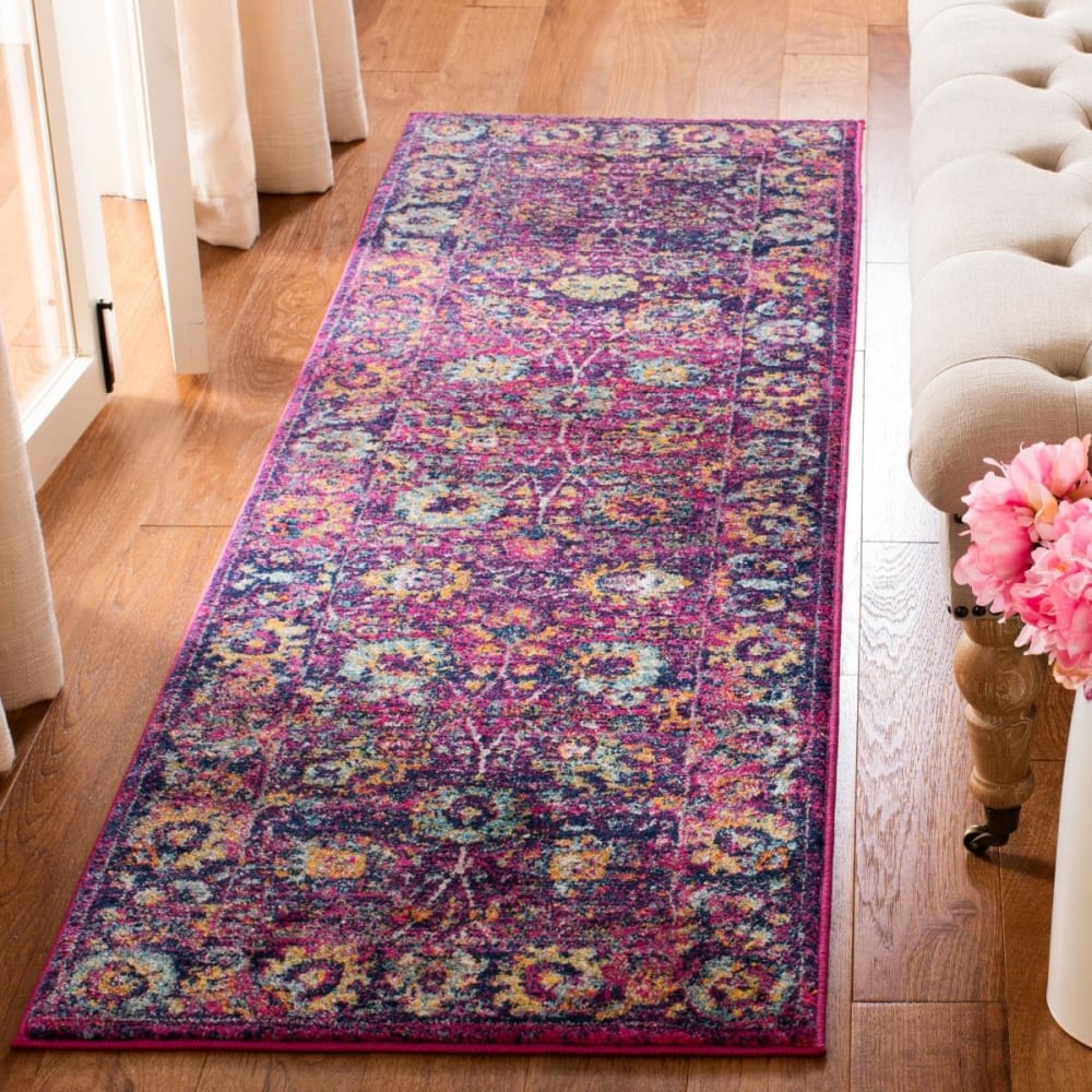 Tapis traditionnel en polypropylène rose/multicolore, 66 x 213 cm — vue 3