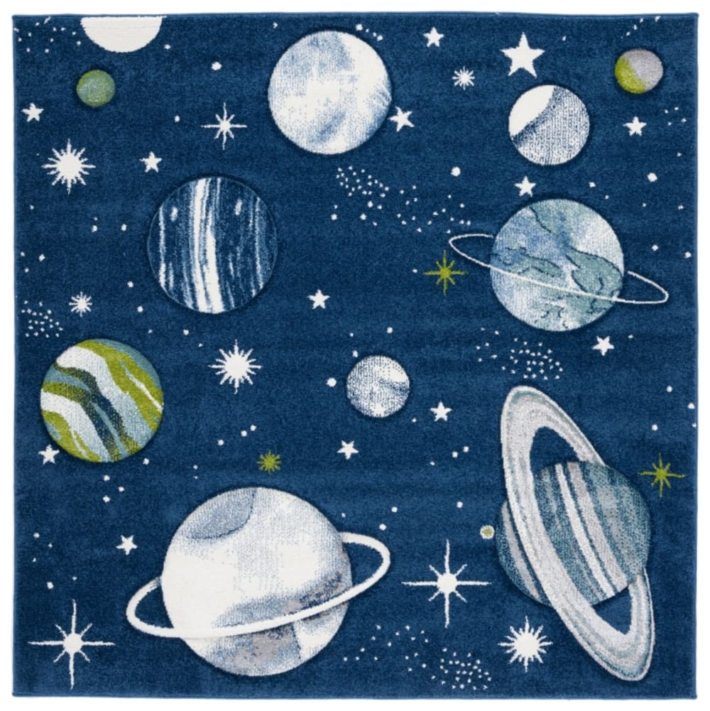 Tapis contemporain en polypropylène bleu/blanc, 160 x 160 cm