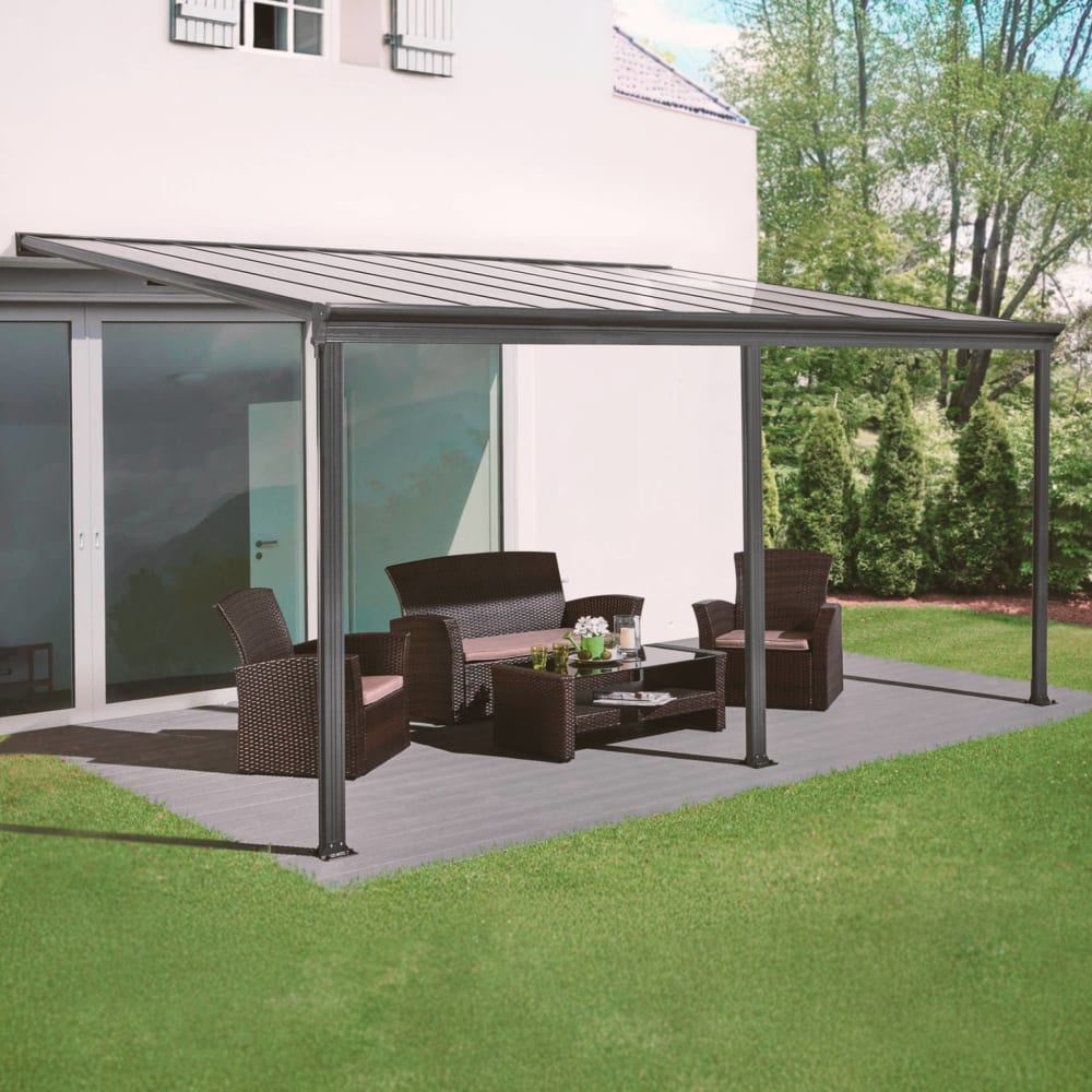 Pergola, carport adossé 3x5m anthracite en aluminium et polycarbonate