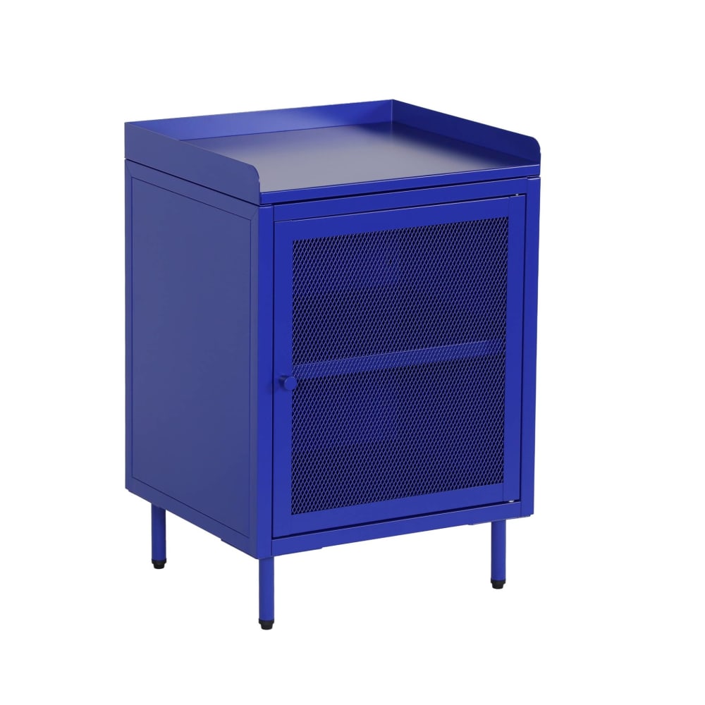 Table de chevet industrielle métal bleu 1 porte grillagée