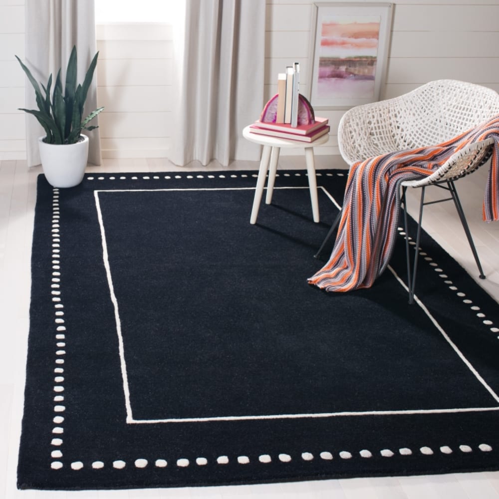 Tapis bordure en pointillés en laine noir/blanc, 152 x 244 cm — vue 3