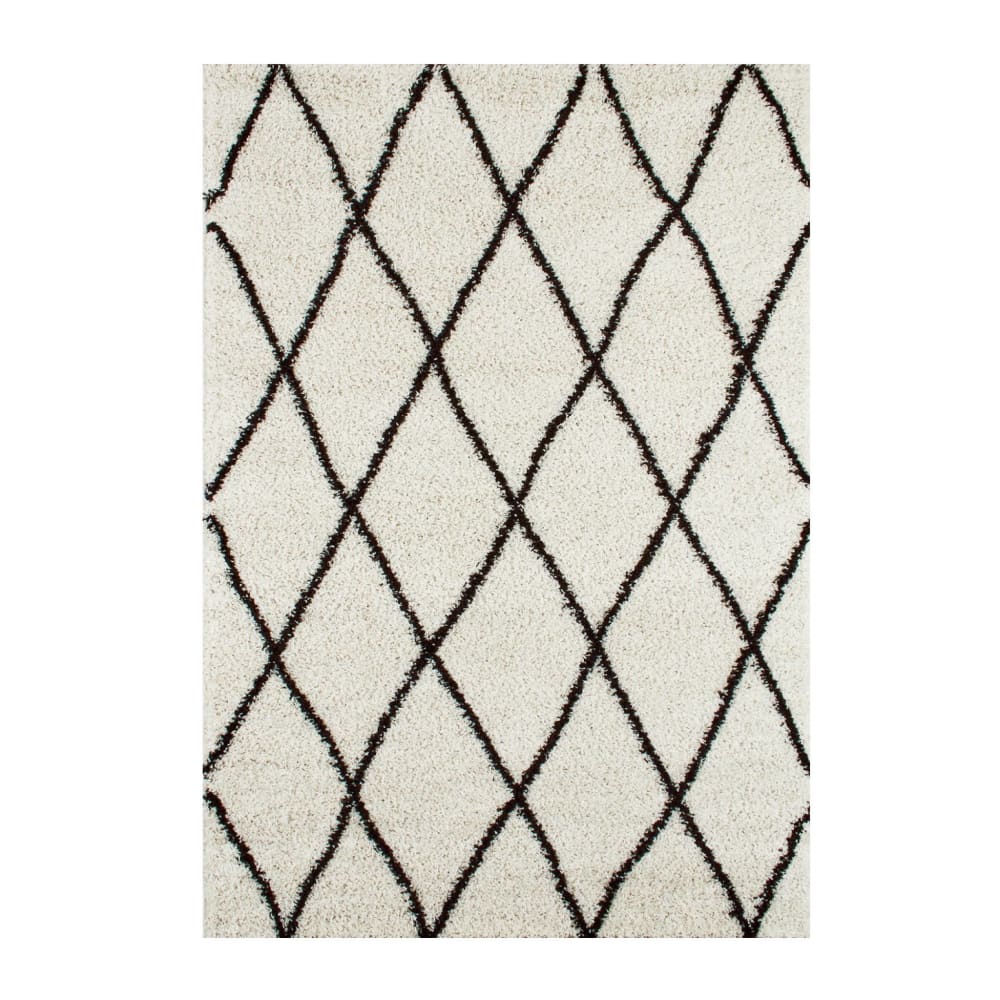Tapis intérieur shaggy, poils longs, style berbère, blanc et noir 120