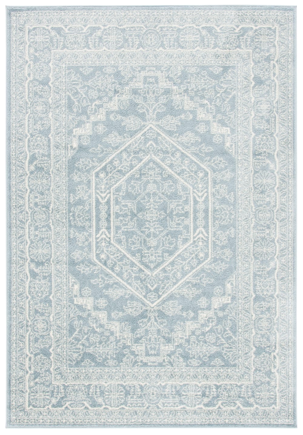 Tapis médaillon en polypropylène gris/blanc, 155 x 229 cm