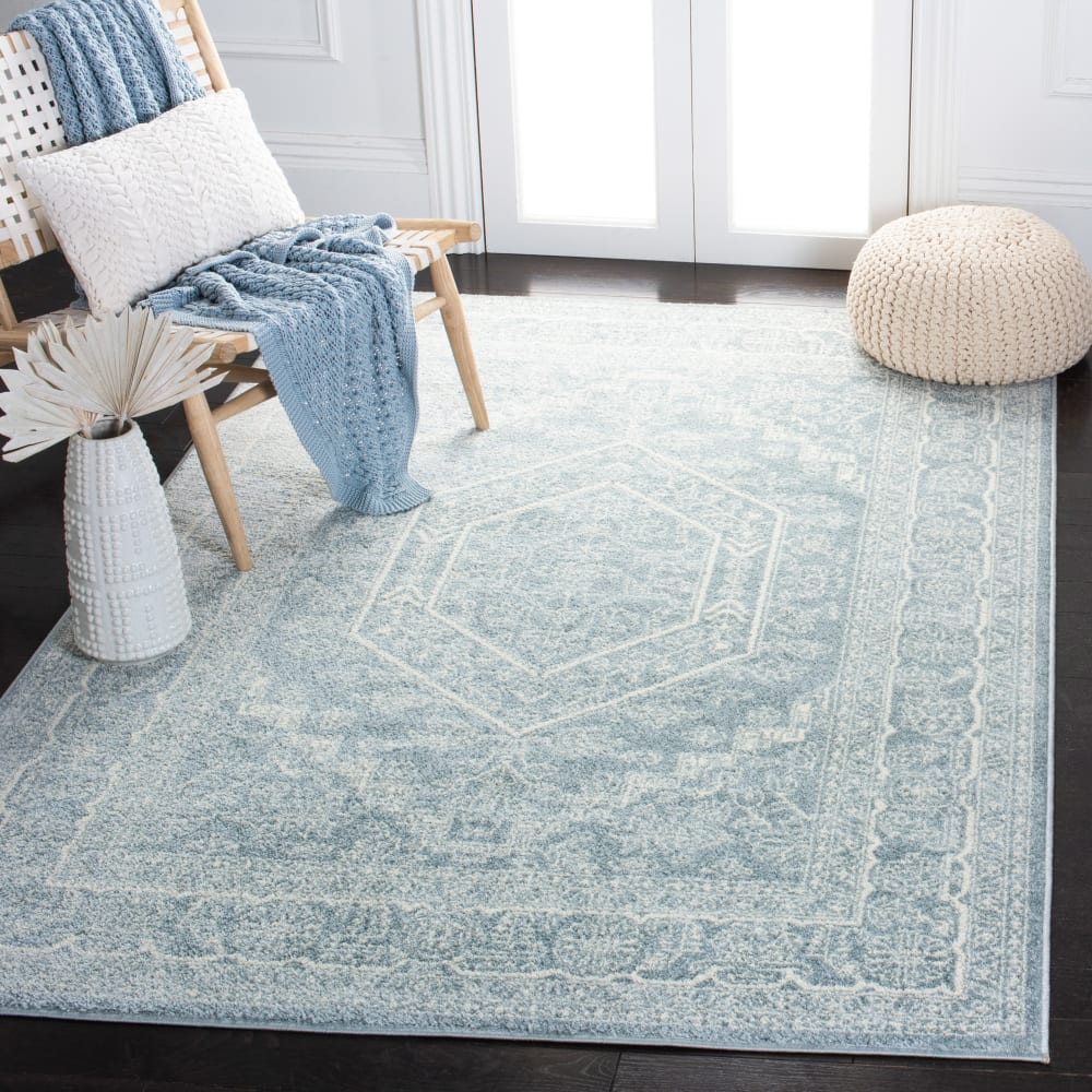 Tapis médaillon en polypropylène gris/blanc, 155 x 229 cm — vue 3