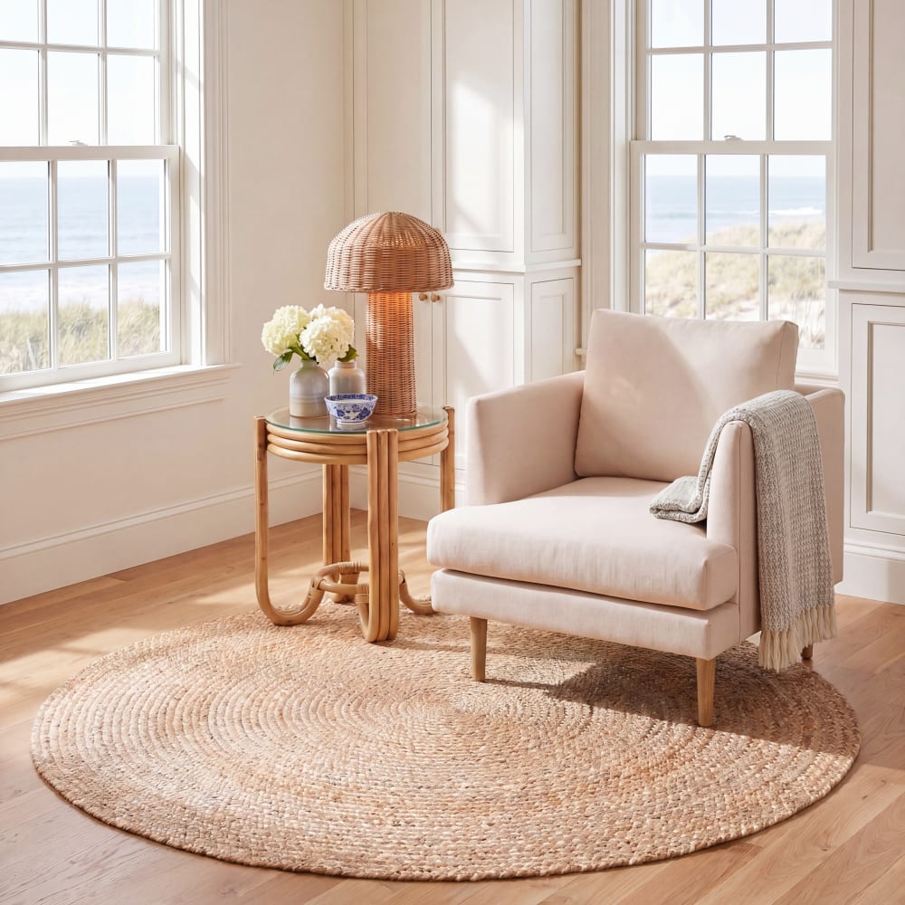 Tapis natural fiber en jute beige/blanc, 213 cm — vue 4
