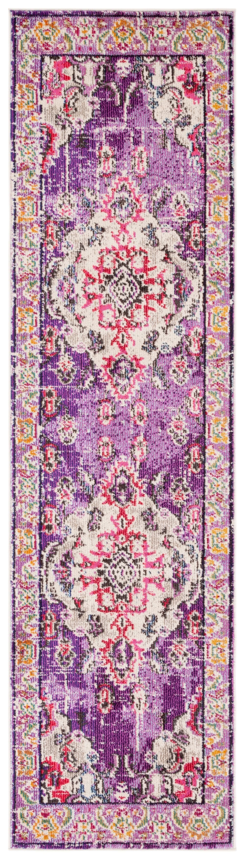 Tapis bohème chic en polypropylène violet/rose, 66 x 183 cm