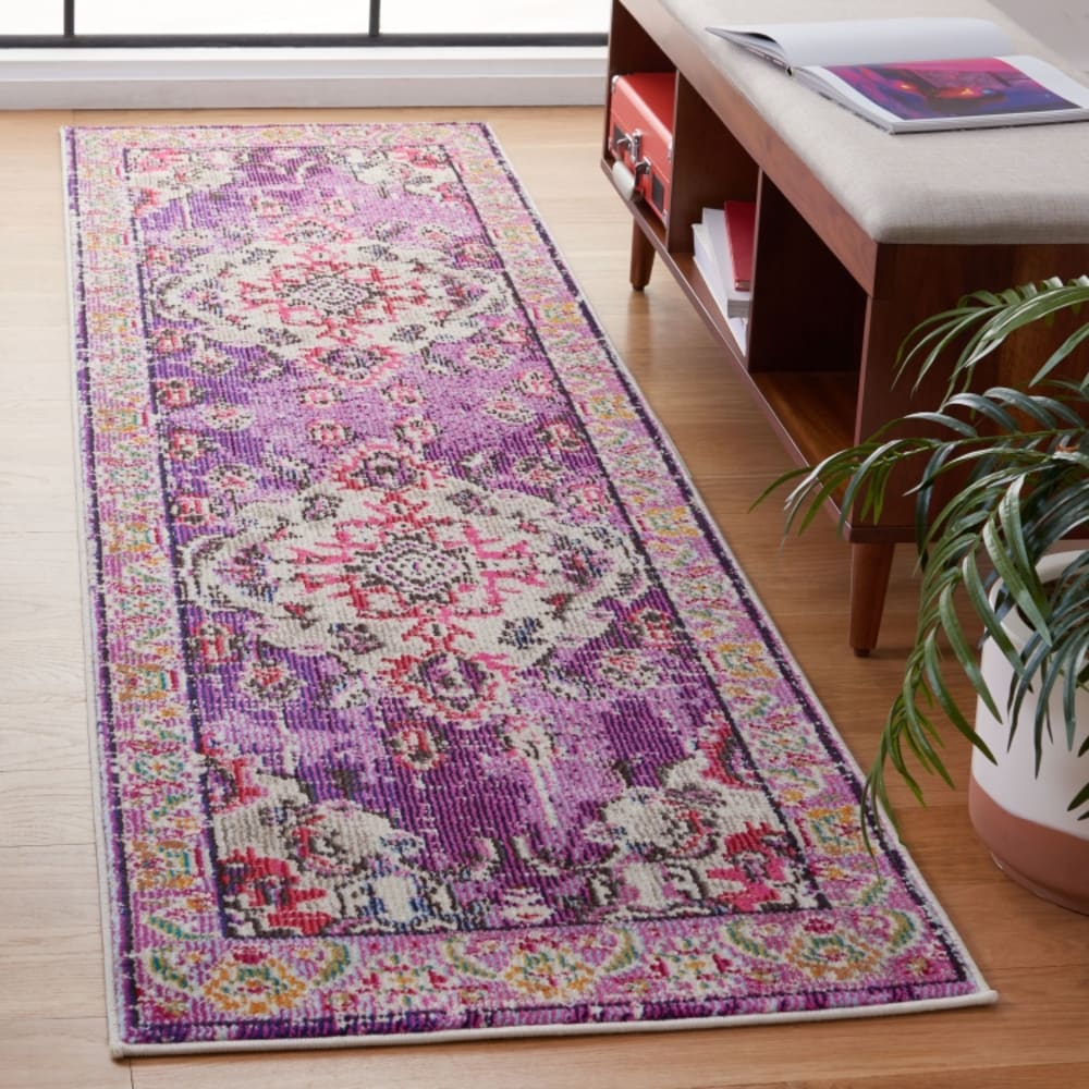 Tapis bohème chic en polypropylène violet/rose, 66 x 183 cm — vue 3