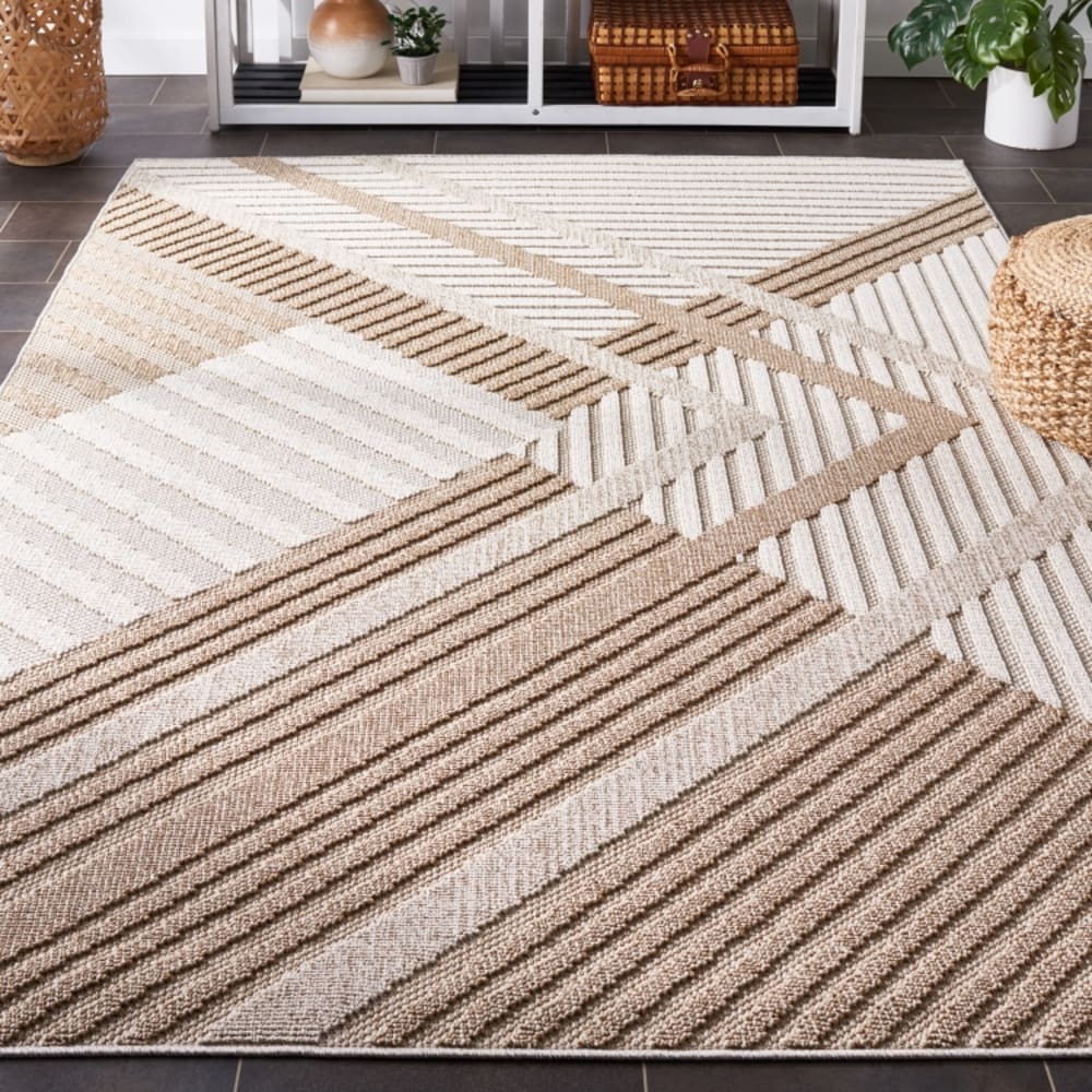 Tapis géométrique en polypropylène beige, 201 x 274 cm — vue 3