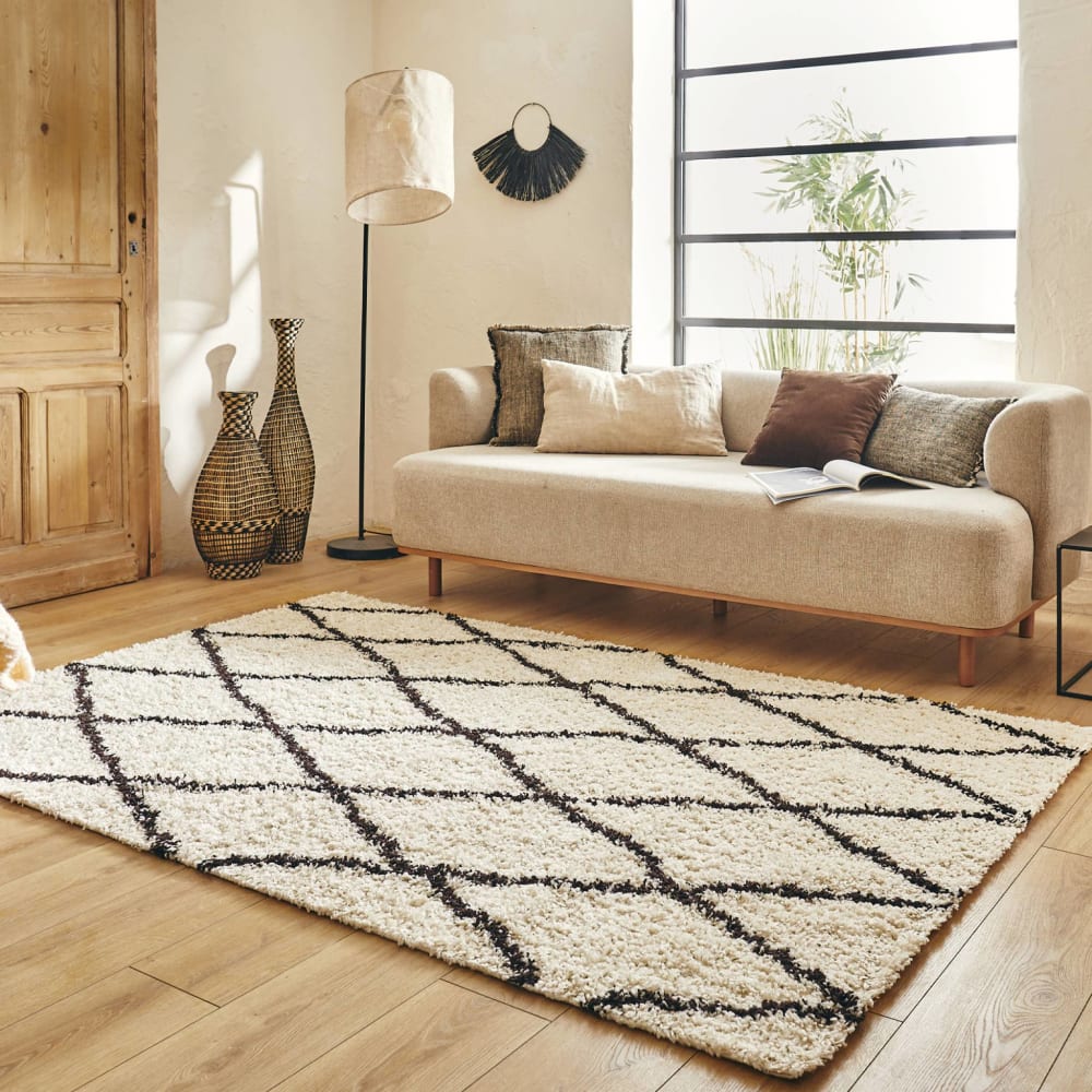 Teppich Shaggy Berberstil weiß/schwarz 160 x 230 cm - Maisons Du