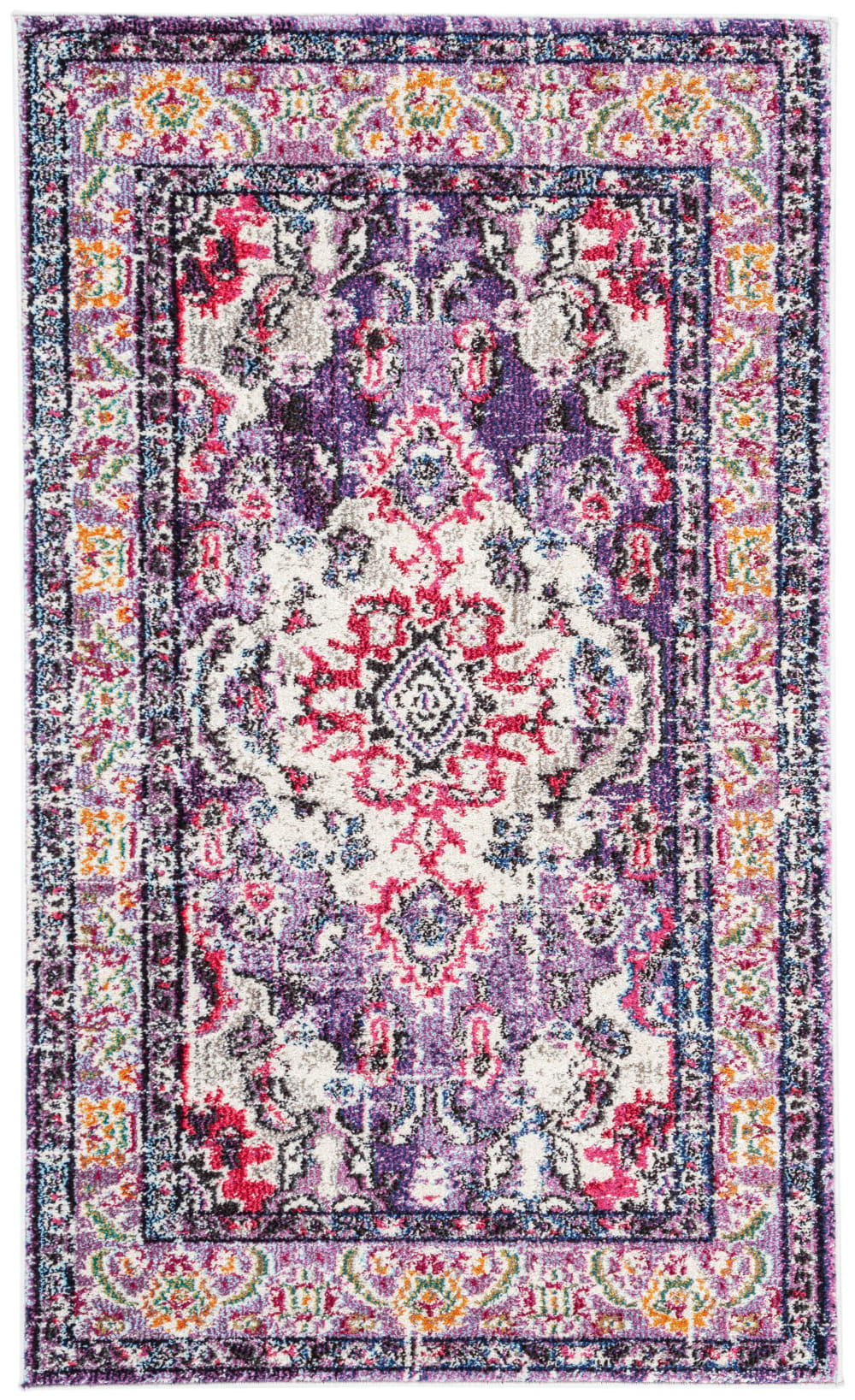 Tapis bohème chic en polypropylène violet/rose, 91 x 152 cm