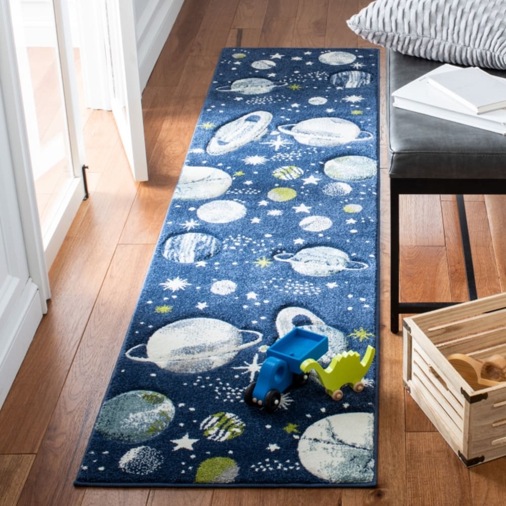 Tapis contemporain en polypropylène bleu/blanc, 61 x 244 cm — vue 3