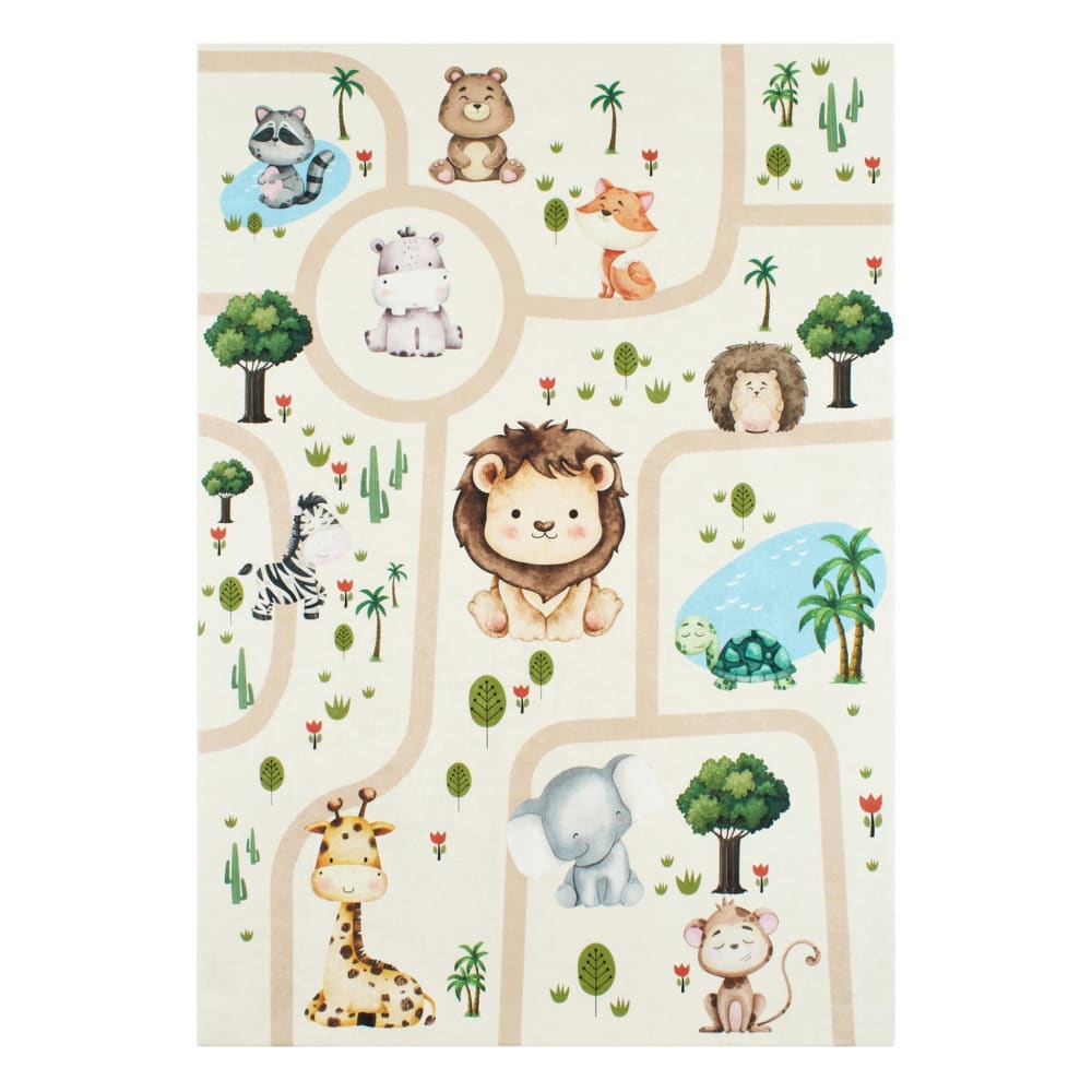 Tapis intérieur enfant blanc imprimé animaux 160 x 230 cm