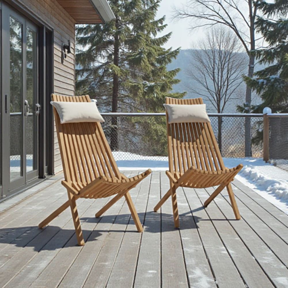 Chaises longues pliables en teck massif  (lot de 2)