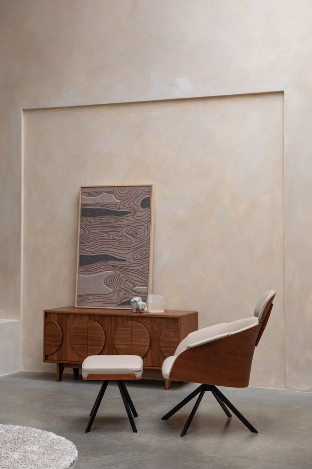 Repose-pied et Pouf en simili cuir beige