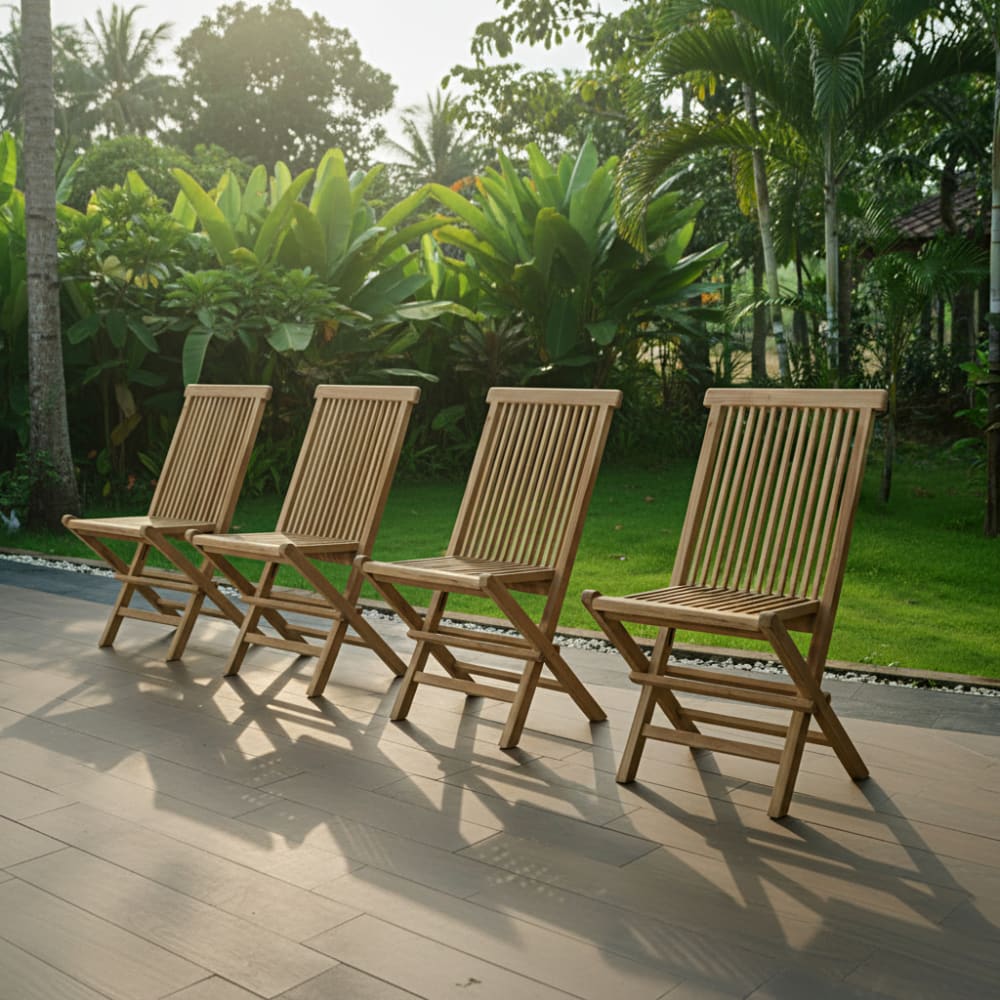 Chaises  de jardin pliantes en teck massif  (Lot de 4)