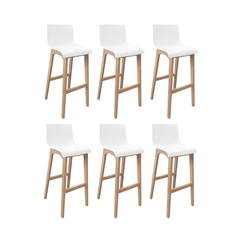 Lot de tabourets de bar  en chêne et assise plastique blanche 75cm