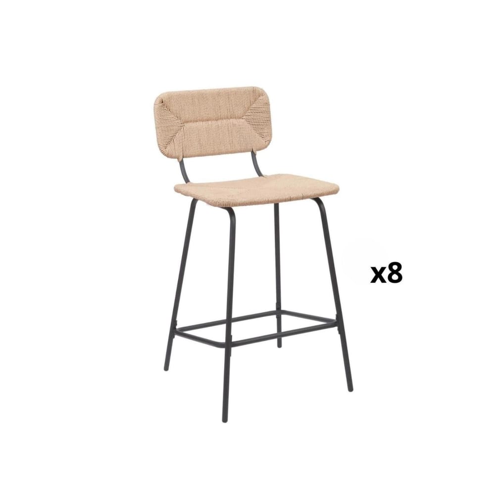 Lot de tabourets d'ilot et bar  en métal et assise rotin 65cm