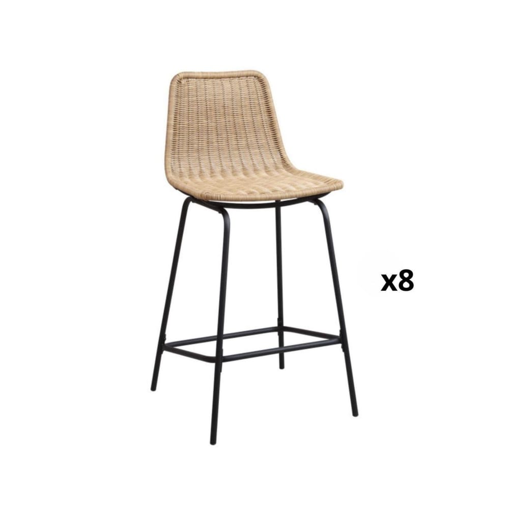Lot de tabourets d'ilot et bar  en métal et assise en rotin 65cm
