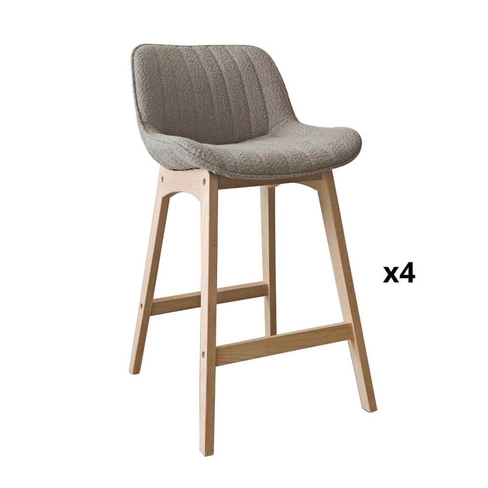 Lot de chaises  d'îlot et bar en chêne et assise tissu bouclette 65cm